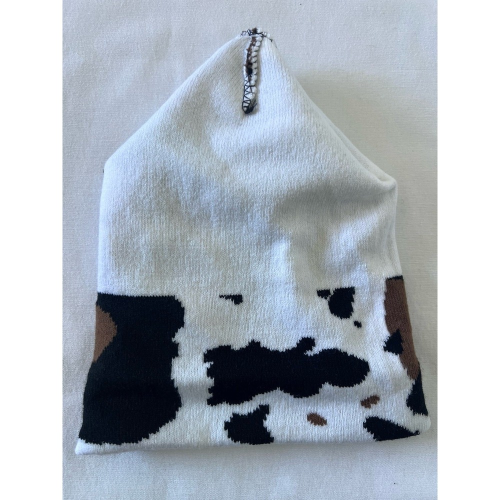 BOMOCO Cow Animal Print Knit Beanie Hat in White, Black, And Brown - Picture 4 of 6
